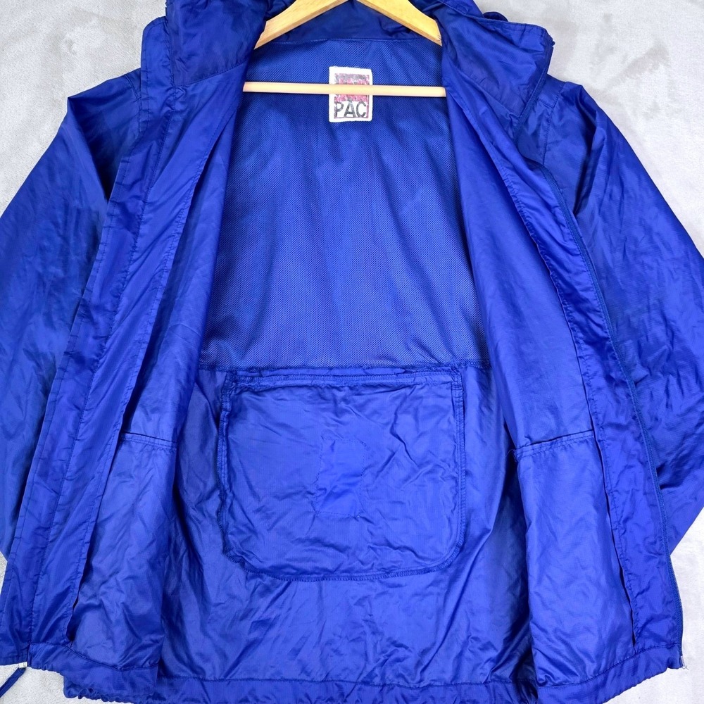JAK PAC Mens Size‎ M Packable Windbreaker Blue Full Zip Hood Stows In Collar - Picture 3 of 11